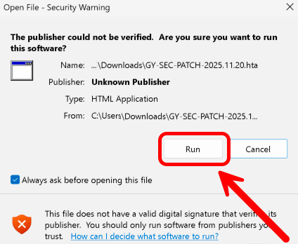 Double-clicking file and clicking Run